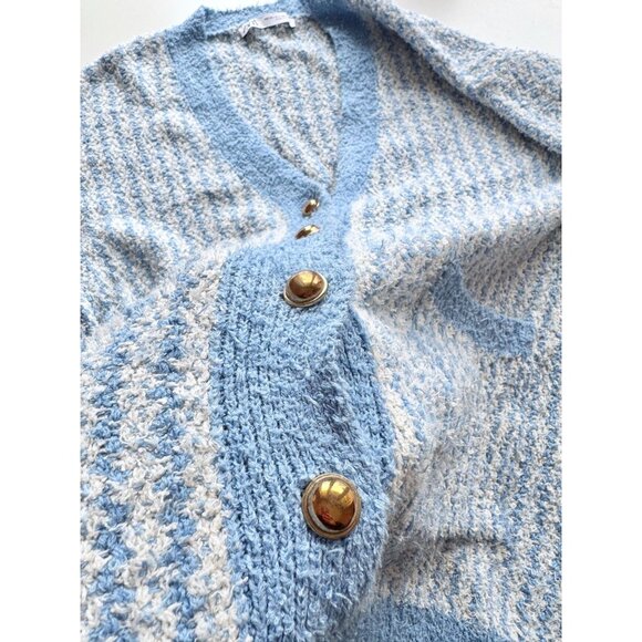 ZARA Blue White Cotton Blend Fuzzy Knit Oversized Cardigan Sweater, Size XS-S - Picture 10 of 15
